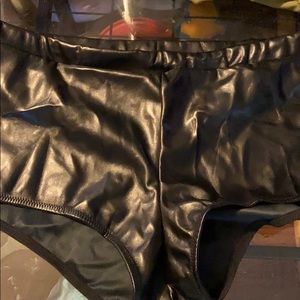 Black pleather hot pants